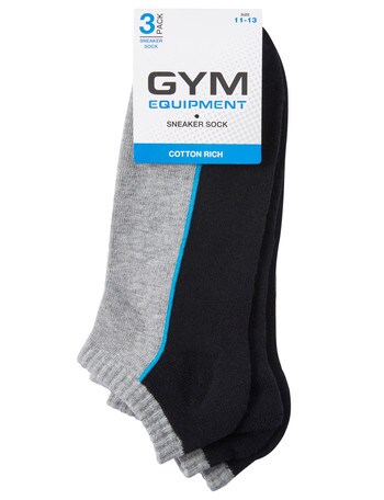 Gym Equipment Cotton Blend Cushion Sole Sneaker Sock, 3-Pack, Black product photo