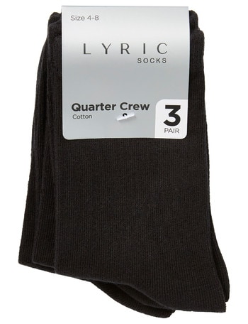 Lyric Cotton Quarter Crew Sock, 3-Pack, Black product photo