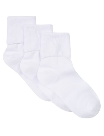 Lyric Cotton Turn Over Top Sock, 3-Pack, White product photo