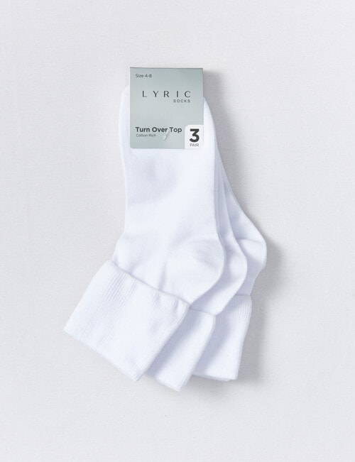 Lyric Cotton Turn Over Top Sock, 3-Pack, White product photo View 02 L