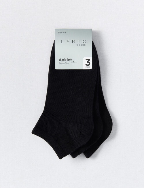 Lyric Cotton Anklet Sock, 3-Pack, Black product photo View 02 L