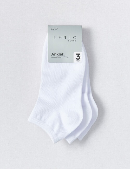 Lyric Cotton Anklet Sock, 3-Pack, White product photo View 02 L