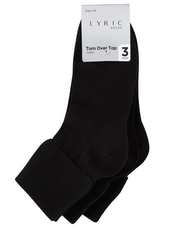 Lyric Cotton Turn Over Top Sock, 3-Pack, Black product photo