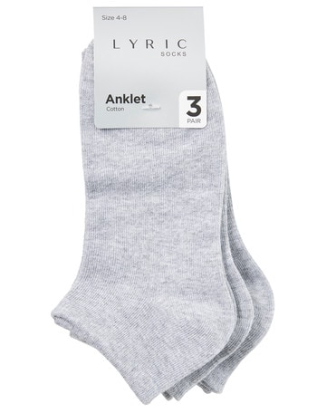 Lyric Cotton Anklet Sock, 3-Pack, Grey Marle product photo