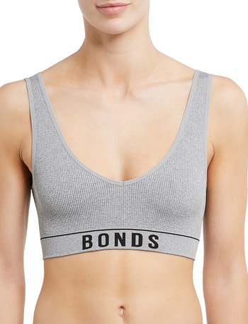 Bonds Retro Rib Deep V Crop, Grey Marle product photo