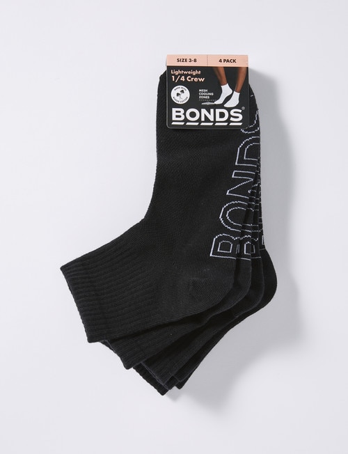 Bonds Logo Light Quarter Crew Sock, 4-Pack, Black product photo View 02 L