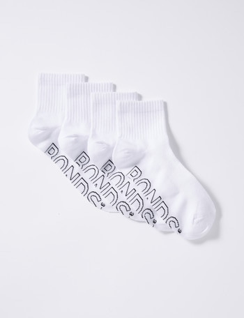 Bonds Logo Light Quarter Crew Sock, 4-Pack, White product photo