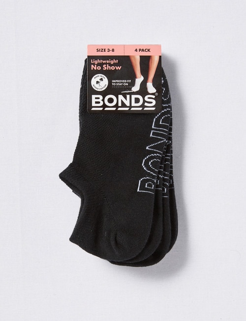 Bonds Logo Light No-Show Sock, 4-Pack, Black product photo View 02 L