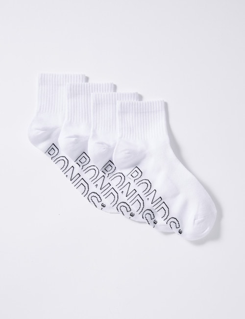 Bonds Logo Light Quarter Crew Sock, 4-Pack, White Socks