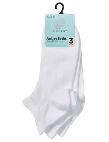 Superfit Active Quick Drying Anklet Sock, 3 Pack, White product photo