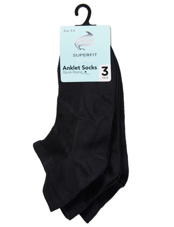 Superfit Active Quick Drying Anklet Sock, 3 Pack, Black product photo