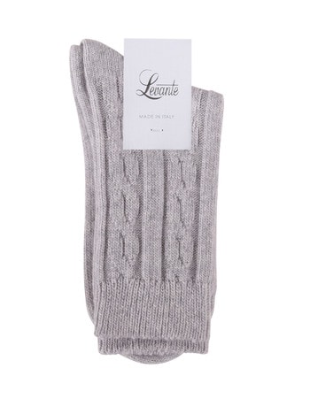 Levante Nina Cable Wool Crew Sock, Grey Marle product photo