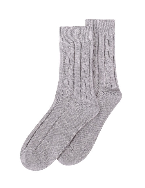 Levante Nina Cable Wool Crew Sock, Grey Marle product photo View 02 L