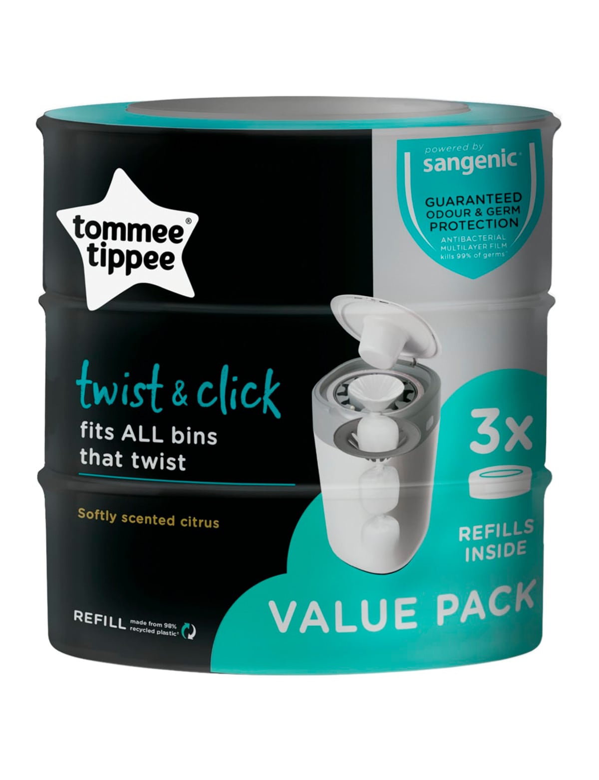 Sangenic by Tommee Tippee Twist & Click Nappy Bin Disposal Refill  Cassettes, 6 Pack