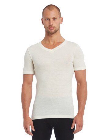 Superfit Merino Rib Short Sleeve V-Neck Top, Natural product photo