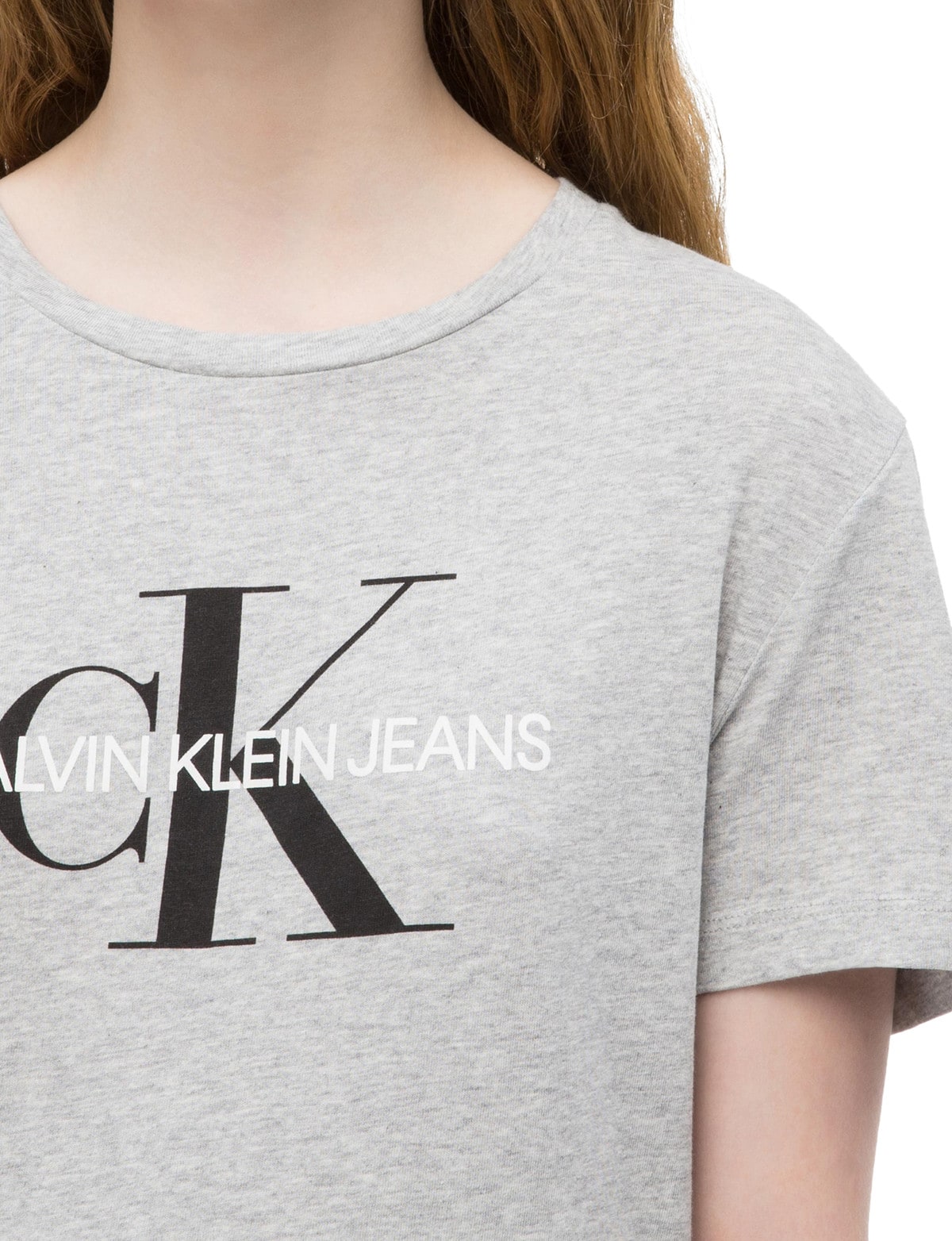 Calvin Klein Monogram Logo Tee, Light Grey Heather - Tops