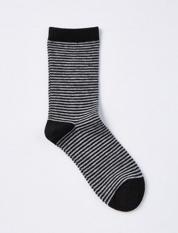 DS Socks Stripe Crew Merino-Cashmere Sock, Black & Grey Marle product photo