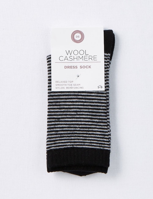 DS Socks Stripe Crew Merino-Cashmere Sock, Black & Grey Marle product photo View 02 L