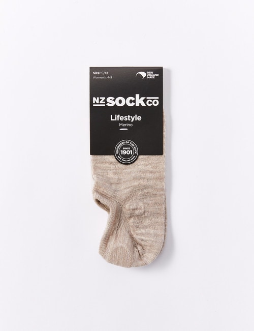 NZ Sock Co. Merino Sneaker Liner Sock, Oat Marle, 4-9 product photo View 02 L