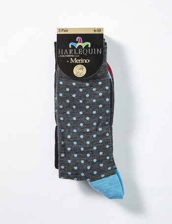 Harlequin Merino Wool Sock, 3-Pack, Grey & Black product photo