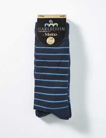 Harlequin Cotton Cushion Foot Sock, 3-Pack, Navy product photo