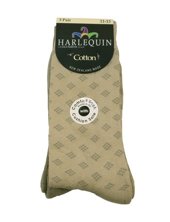 Harlequin Cotton Cushion Foot Sock, 3-Pack, Taupe product photo