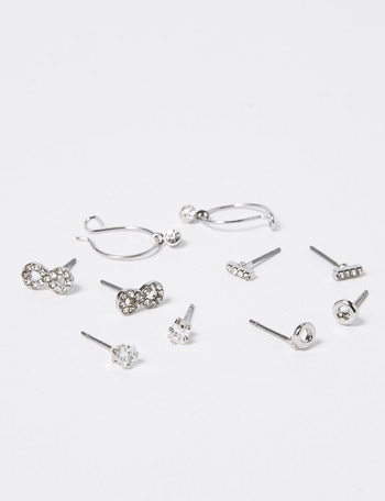 Whistle Accessories Diamante Mini Earring Set, Imitation Silver, 5 Pack product photo