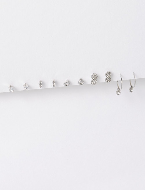 Whistle Accessories Diamante Mini Earring Set, Imitation Silver, 5 Pack product photo View 02 L