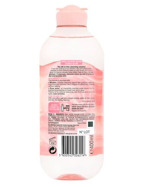 Garnier Micellar Rose Water Clean & Glow, 400ml product photo View 02 L