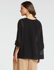 Whistle 3/4 Sleeve Overlay Top, Black product photo View 02 S