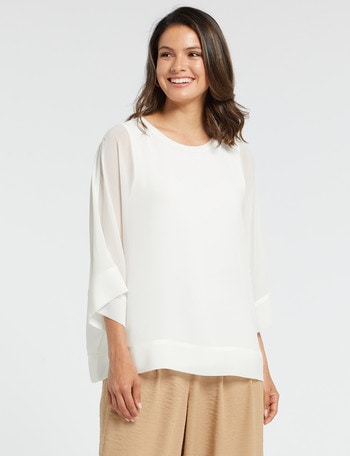 Whistle 3/4 Sleeve Overlay Top, Ivory product photo