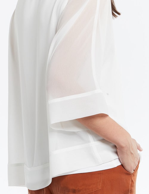Whistle 3/4 Sleeve Overlay Top, Ivory product photo View 04 L