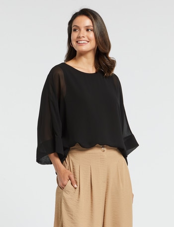 Whistle 3/4 Sleeve Overlay Top, Black product photo
