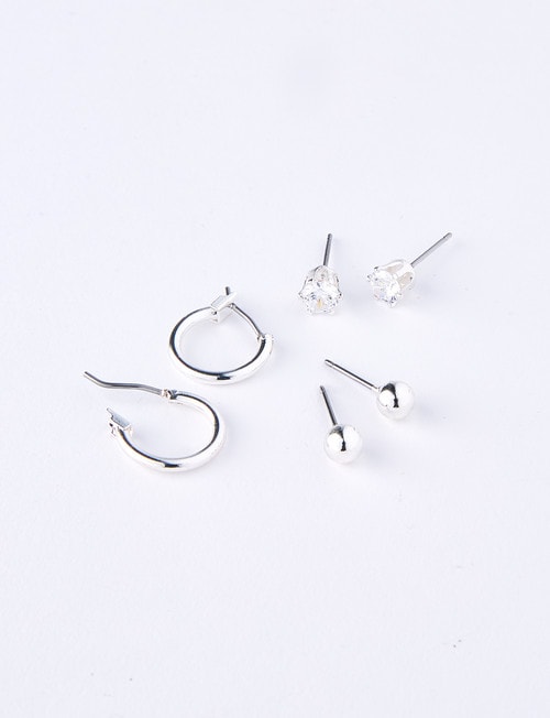 Earsense Imitation Silver Ball, CZ & 15mm Hoop Earring Trio product photo