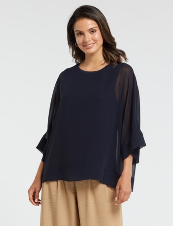 Whistle Overlay 3/4 Sleeve Top, Navy product photo