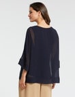 Whistle Overlay 3/4 Sleeve Top, Navy product photo View 02 S