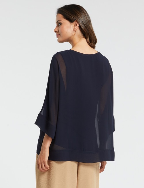 Whistle Overlay 3/4 Sleeve Top, Navy product photo View 02 L