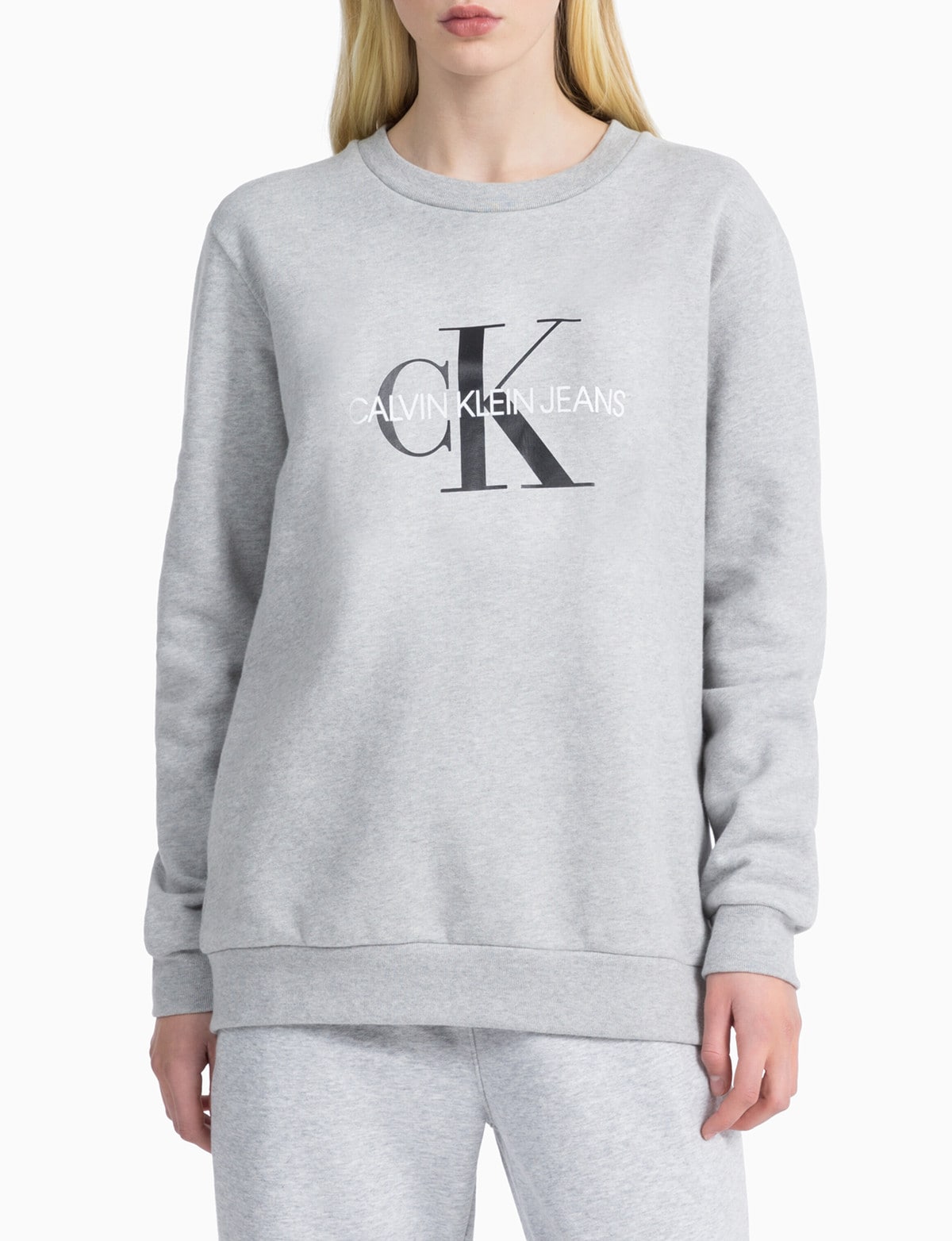 Calvin Klein Monogram Logo Sweatshirt, Light Grey Heather - Sweatshirts &  Hoodies