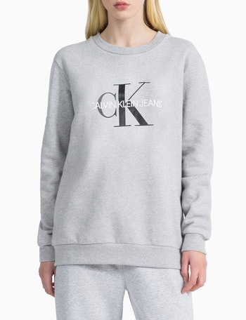 Calvin Klein Monogram Logo Sweatshirt, Light Grey Heather - Womens ...