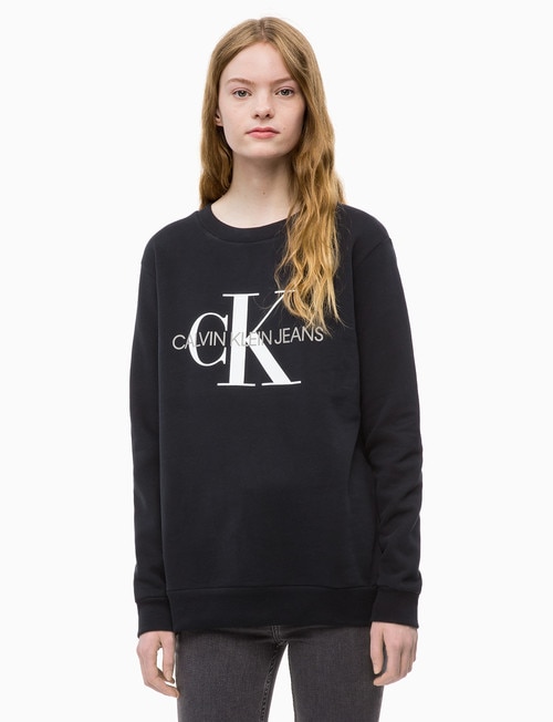 Calvin Klein Monogram Logo Sweatshirt, Black - Sweatshirts & Hoodies