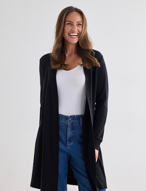 North South Merino Longline Cardigan, Black product photo