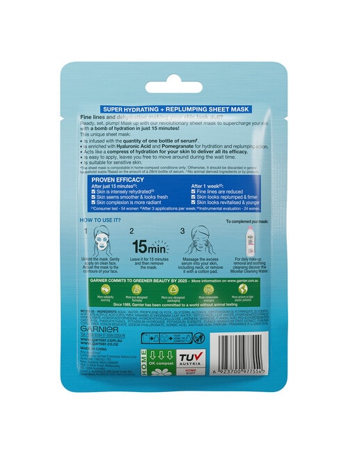 Garnier Hydra Bomb Sheet Mask Hyaluronic & Pomegranate, 28g product photo View 02 L