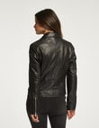 Whistle Long-Sleeve Leather Biker Jacket, Black product photo View 02 S