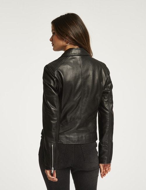 Whistle Long-Sleeve Leather Biker Jacket, Black product photo View 02 L