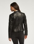 Whistle Long-Sleeve Leather Zip-Thru Jacket, Black product photo View 02 S