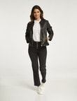 Whistle Long-Sleeve Leather Zip-Thru Jacket, Black product photo View 03 S