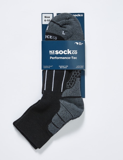 NZ Athletic NZ Sock Co Performance-Tec Quarter Crew Sock, Black product photo View 02 L