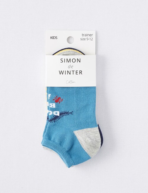 Simon De Winter Bugs Trainer Sock, 3-Pack, Blue, Grey & Yellow product photo View 02 L
