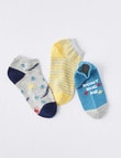 Simon De Winter Bugs Trainer Sock, 3-Pack, Blue, Grey & Yellow product photo View 03 S
