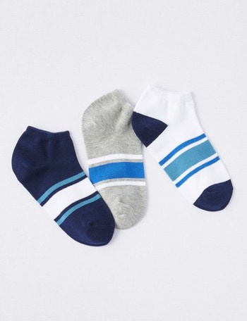 Simon De Winter Stripe Trainer Sock, 3-Pack, White, Grey & Navy product photo